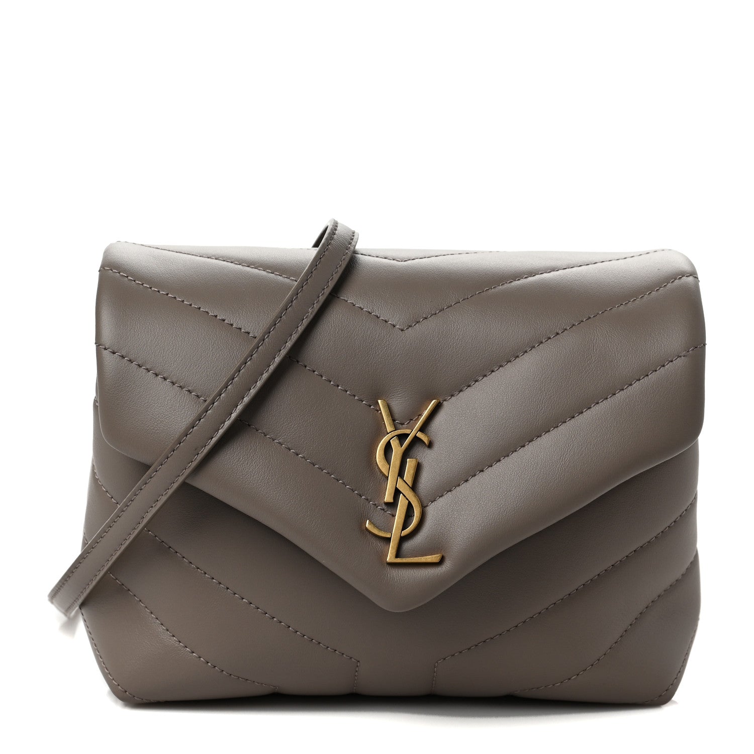 Saint Laurent Calfskin Y Quilted Monogram Toy Loulou Crossbody Bag Taupe 1 of 8