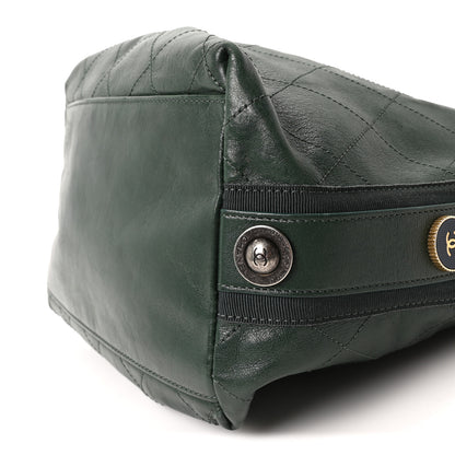 Chanel Calfskin Stitched Large Button Up Hobo Dark Green 10 of 10