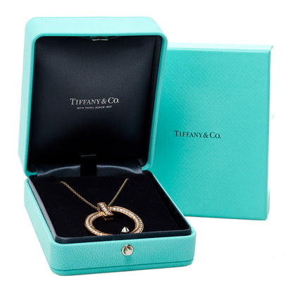 Tiffany 18K Yellow 18K Rose Gold Diamond Large T T1 Circle Pendant Necklace 6 of 6