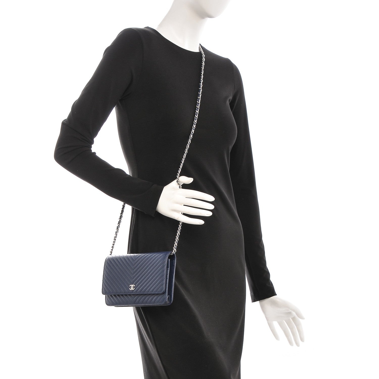 Chanel Caviar Chevron Wallet On Chain WOC Navy 2 of 8