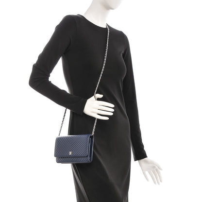 Chanel Caviar Chevron Wallet On Chain WOC Navy 2 of 8