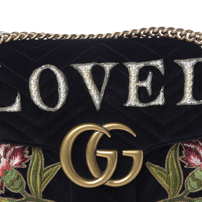 Gucci Velvet Matelasse Loved Embroidered Medium GG Marmont Shoulder Bag Black 10 of 10