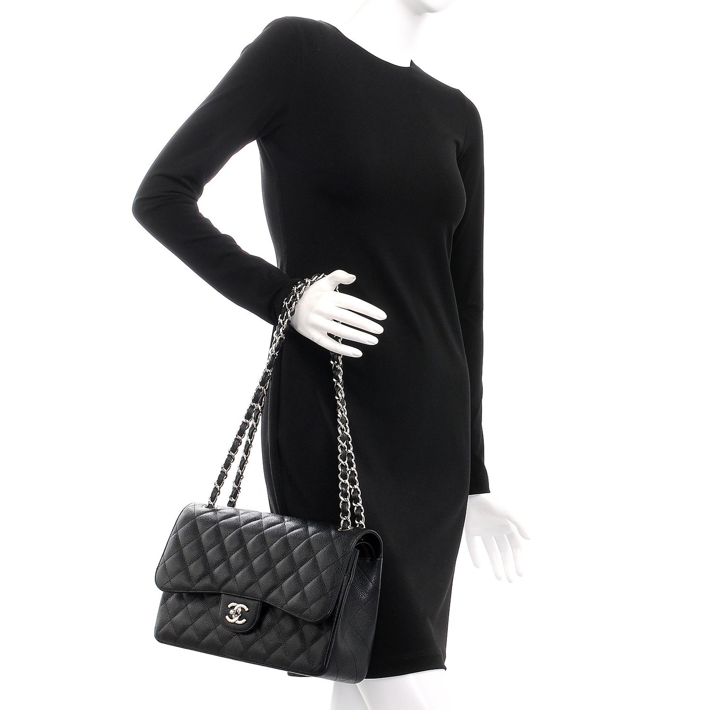 Caviar Quilted Jumbo Double Flap Black