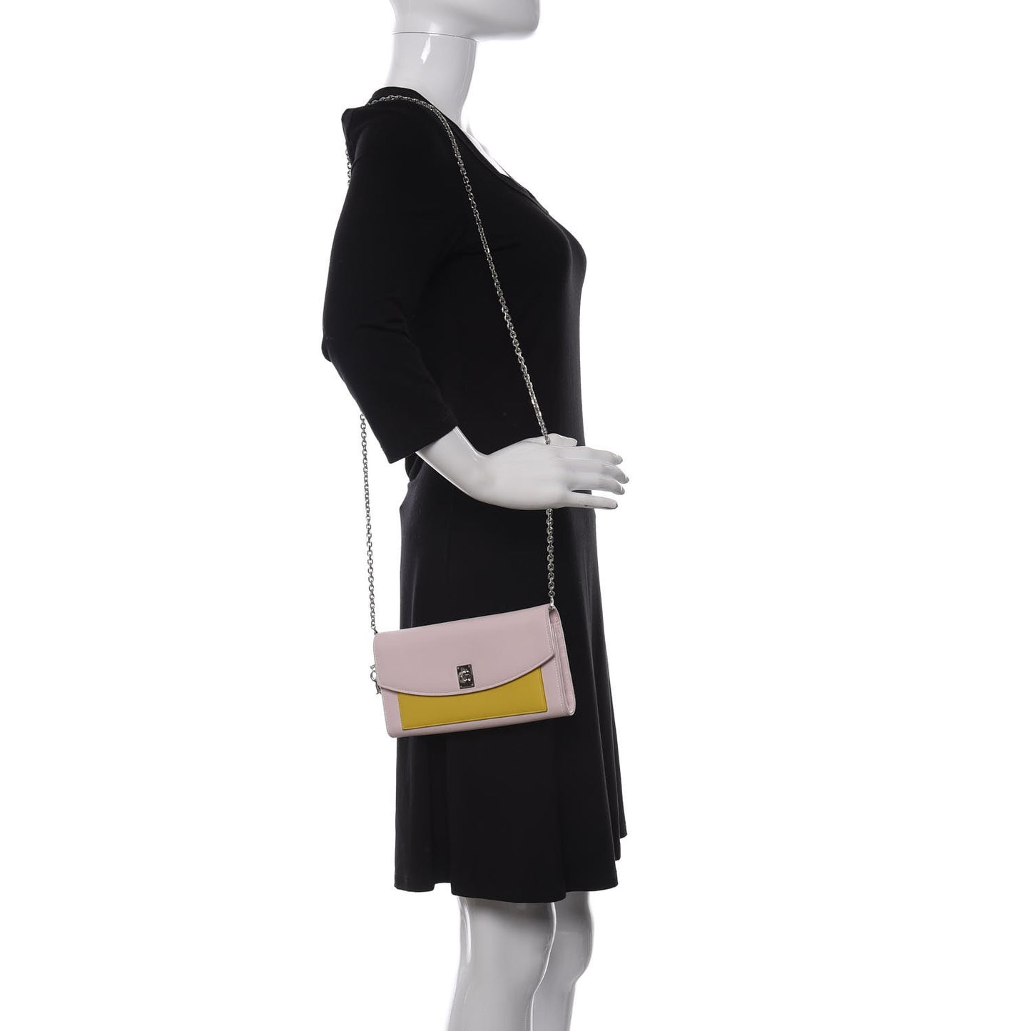 Calfskin Tri-Color Wallet On Chain Pink