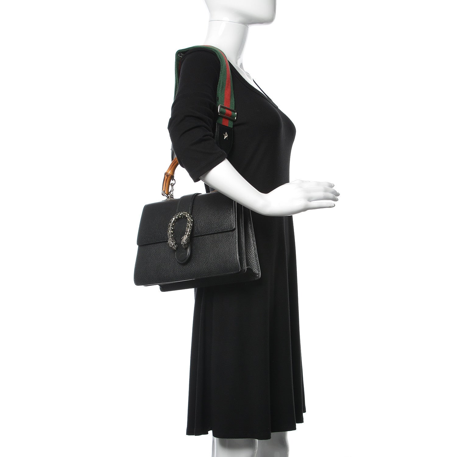 Gucci Dollar Calfskin Crystal Web Medium Dionysus Bamboo Top Handle Bag Black Black Diamond 2 of 11