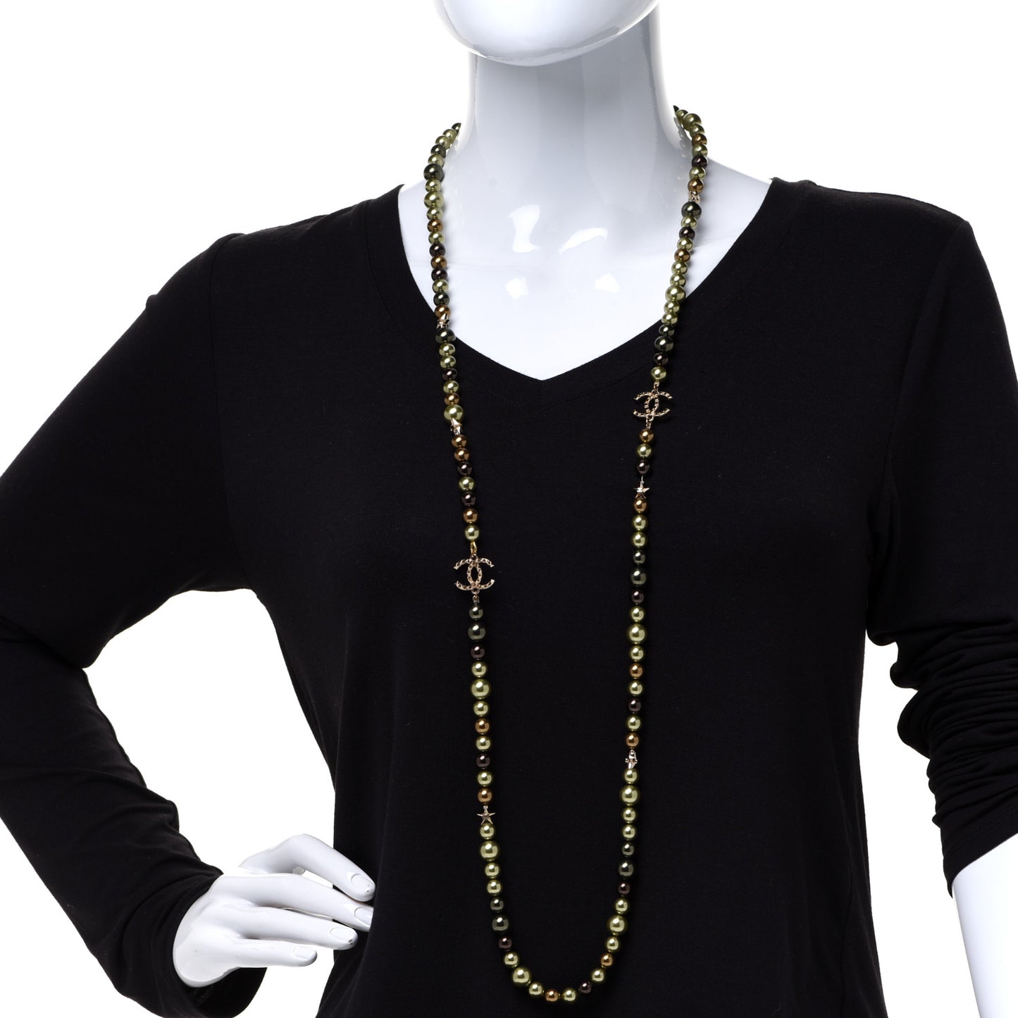 Metal Textured Bead CC Long Necklace Gold Multicolor
