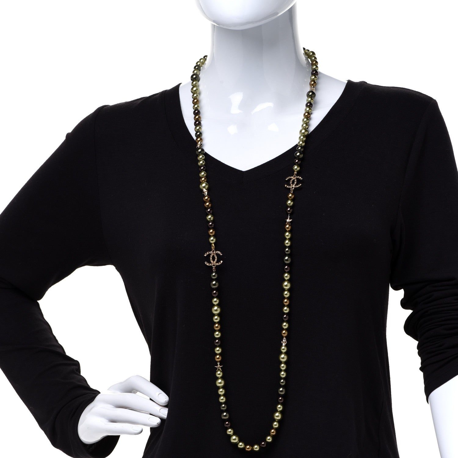 Chanel Metal Textured Bead CC Long Necklace Gold Multicolor 2 of 5