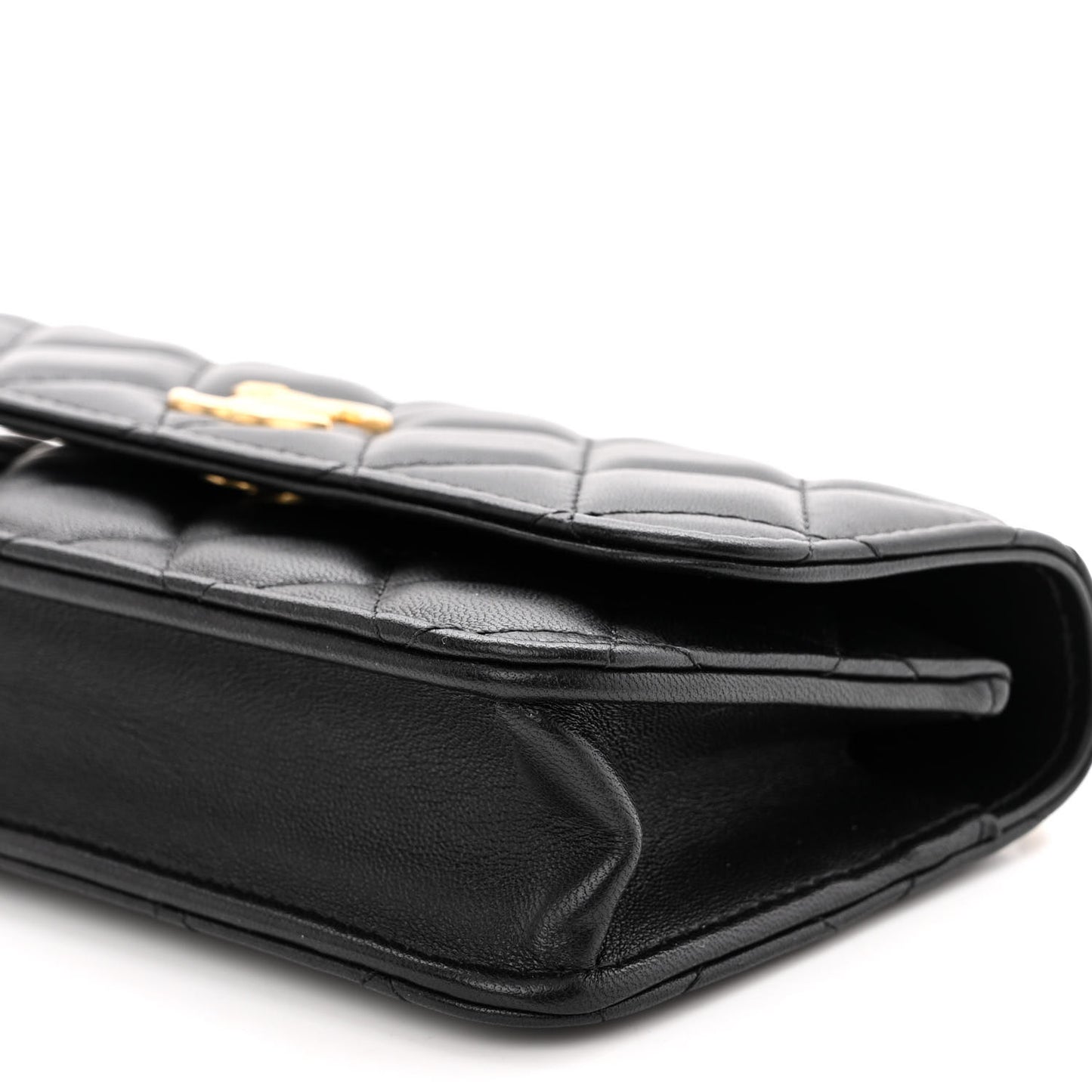 Lambskin Quilted Sweet Camellia Flap Phone Holder With Chain Black