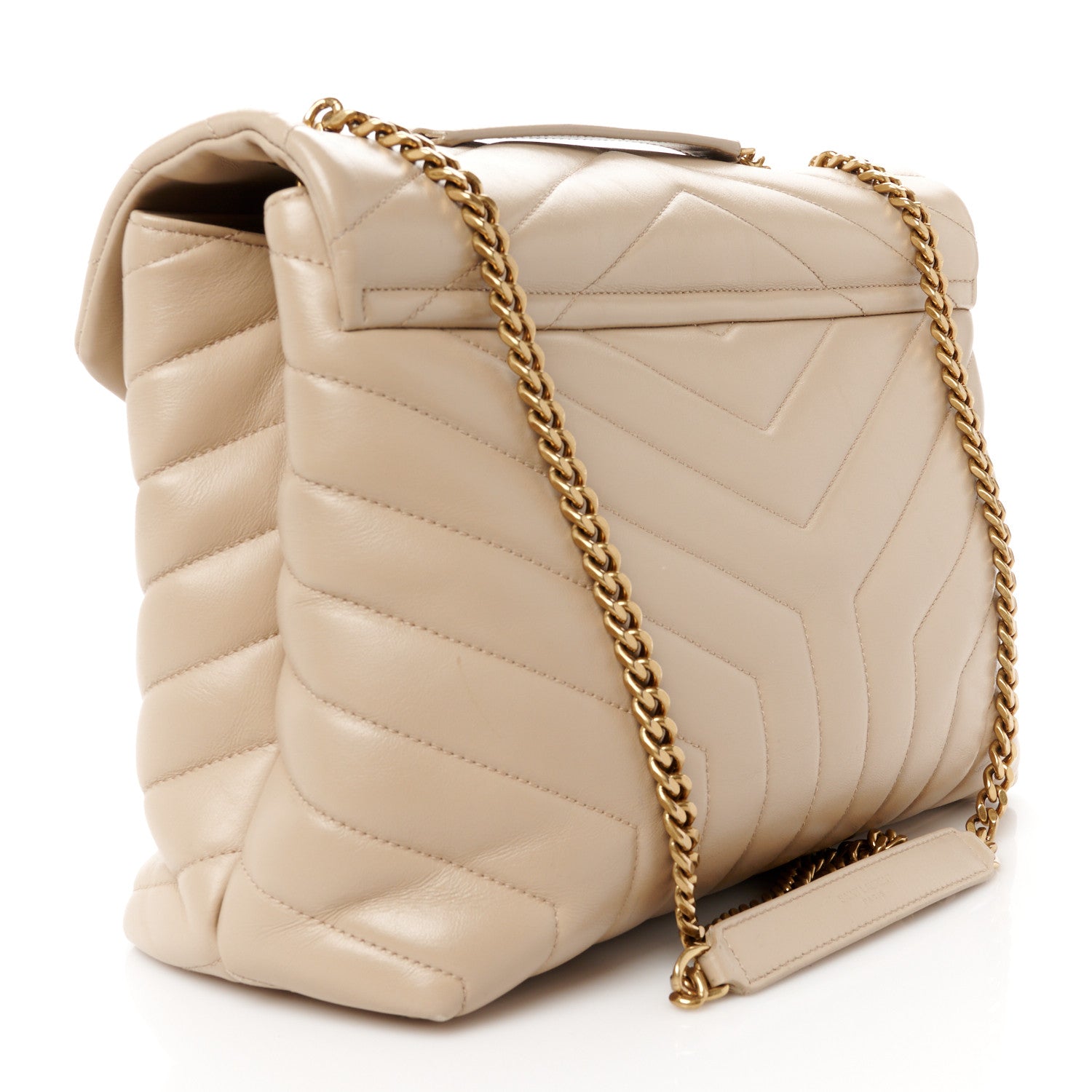 Saint Laurent Calfskin Matelasse Medium Loulou Monogram Chain Satchel Dark Latte 3 of 12