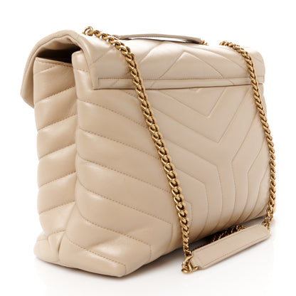 Saint Laurent Calfskin Matelasse Medium Loulou Monogram Chain Satchel Dark Latte 3 of 12
