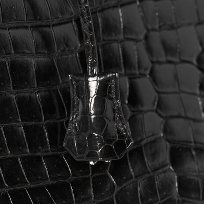 Hermes Shiny Porosus Crocodile Birkin 40 Black Orange 32 of 43