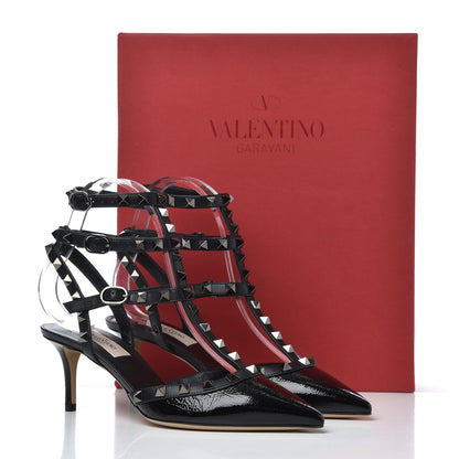 Valentino Garavani Wrinkled Patent Nappa Rockstud Ankle Strap 65mm Pumps 36.5 Black 9 of 9