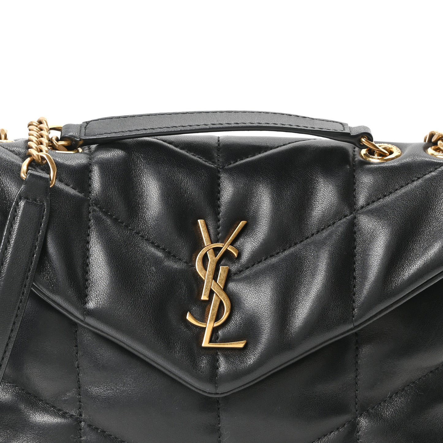 Lambskin Quilted Toy Loulou Puffer Monogram Chain Satchel Black