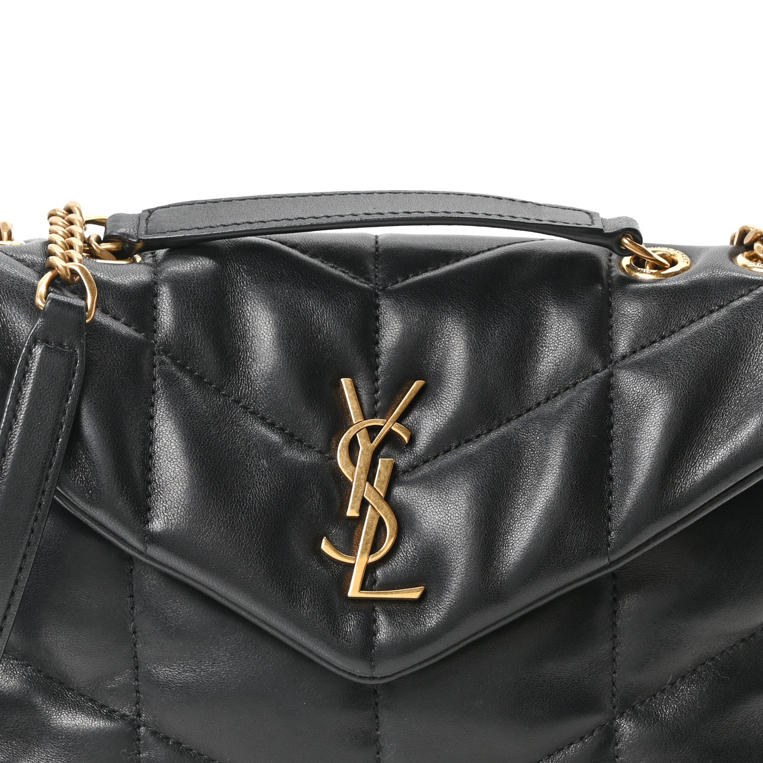 Saint Laurent Lambskin Quilted Toy Loulou Puffer Monogram Chain Satchel Black 7 of 9