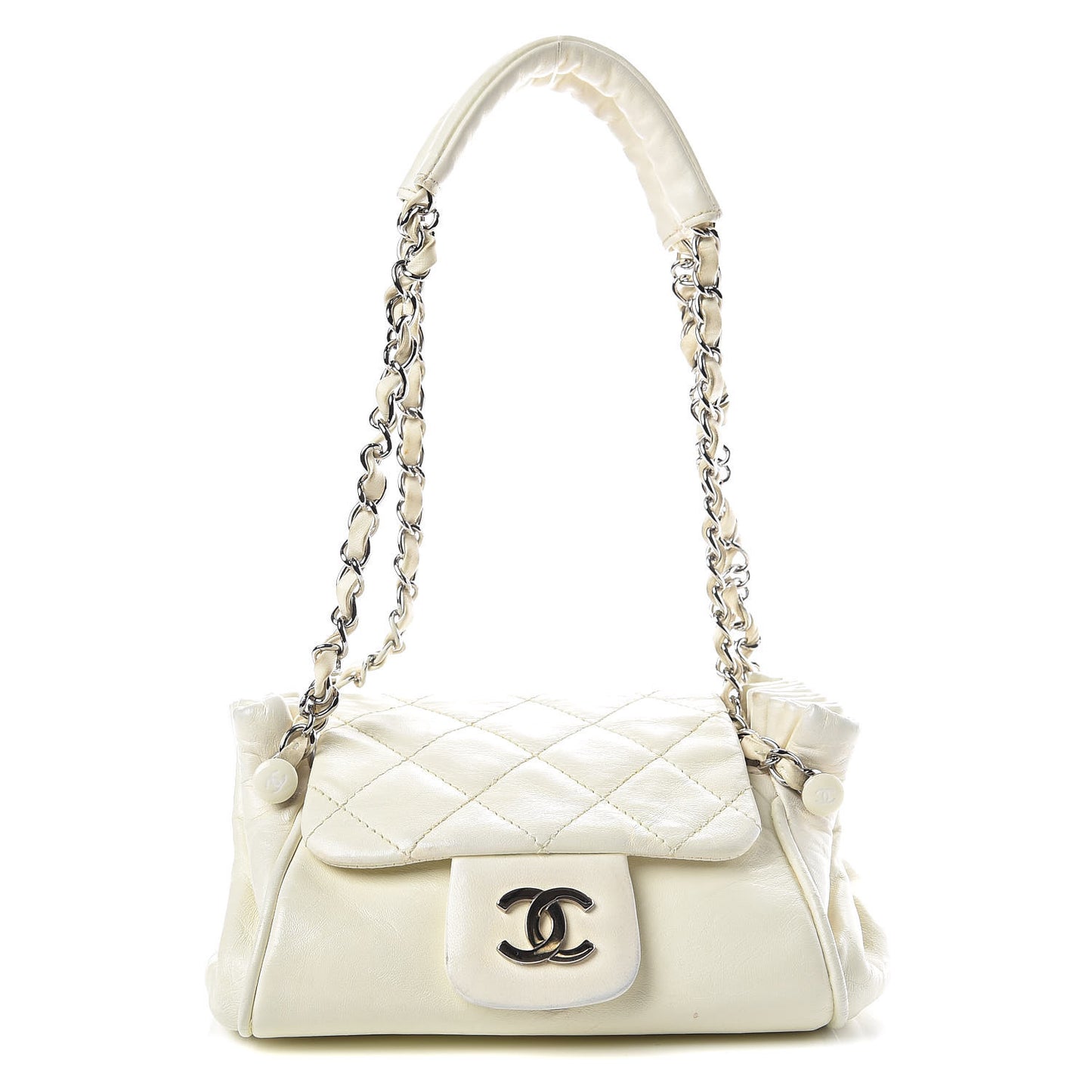 Lambskin Quilted Small Accordion Flap White