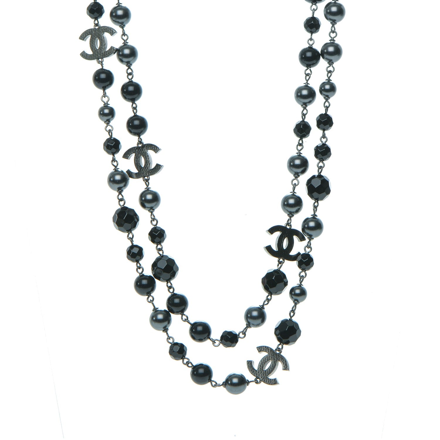 Chanel Ruthenium Beaded CC Long Necklace Black 1 of 5