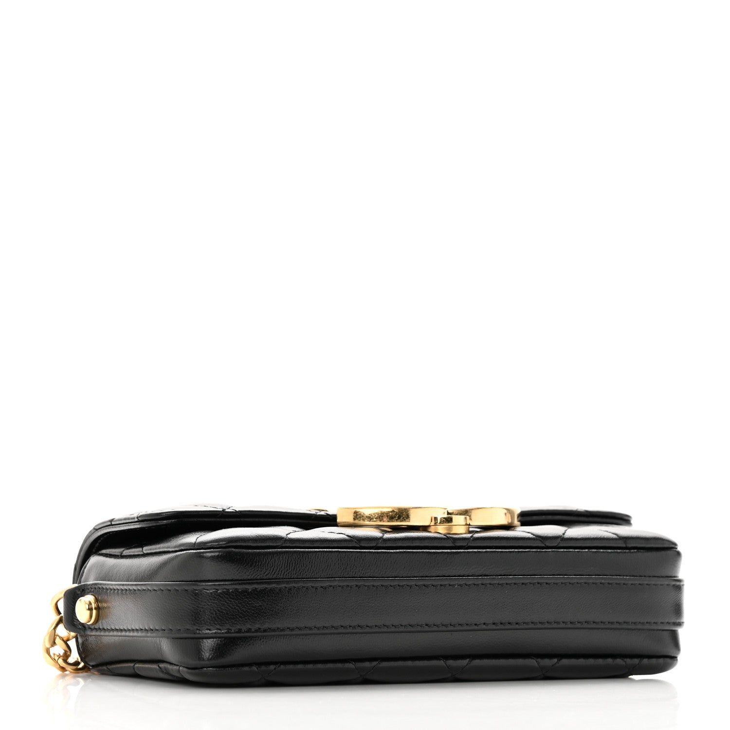 Chanel Shiny Calfskin Quilted Flap Phone Holder With Chain Black 4 of 12