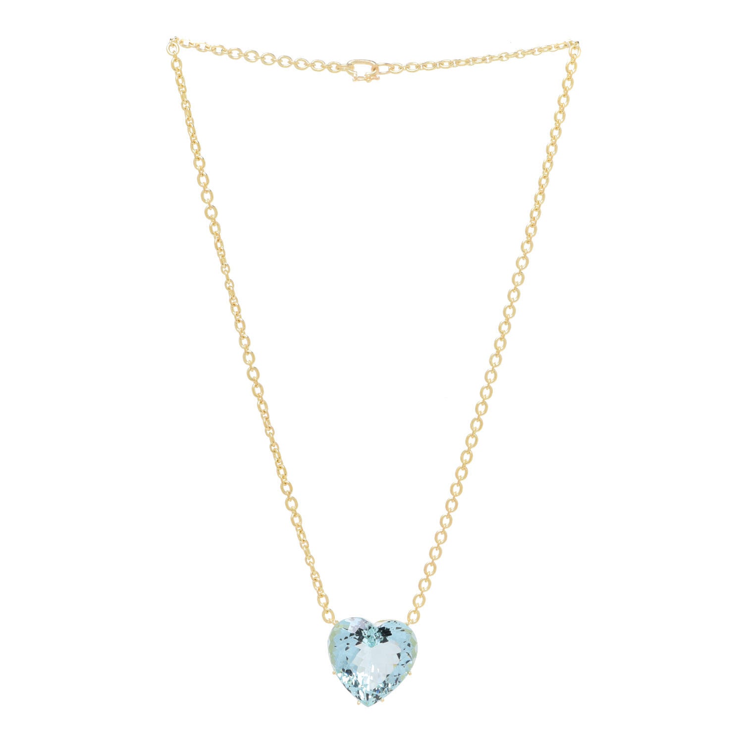Irene Neuwirth 18K Yellow Gold Aquamarine Heart Pendant Necklace 3 of 4