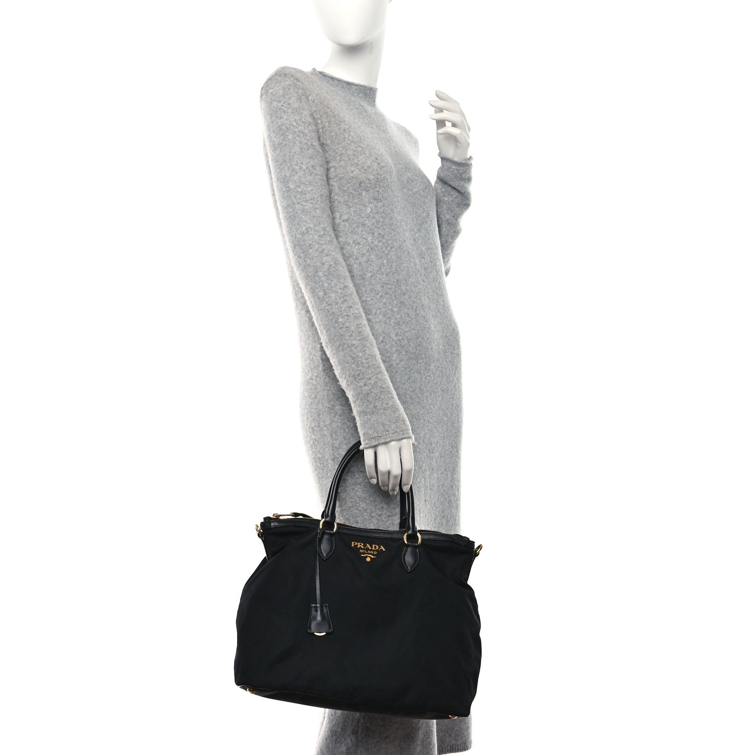 Prada Tessuto Nylon Soft Calfskin Tote Black 2 of 10