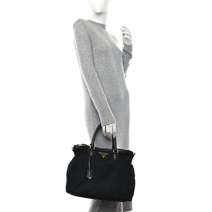 Prada Tessuto Nylon Soft Calfskin Tote Black 2 of 10