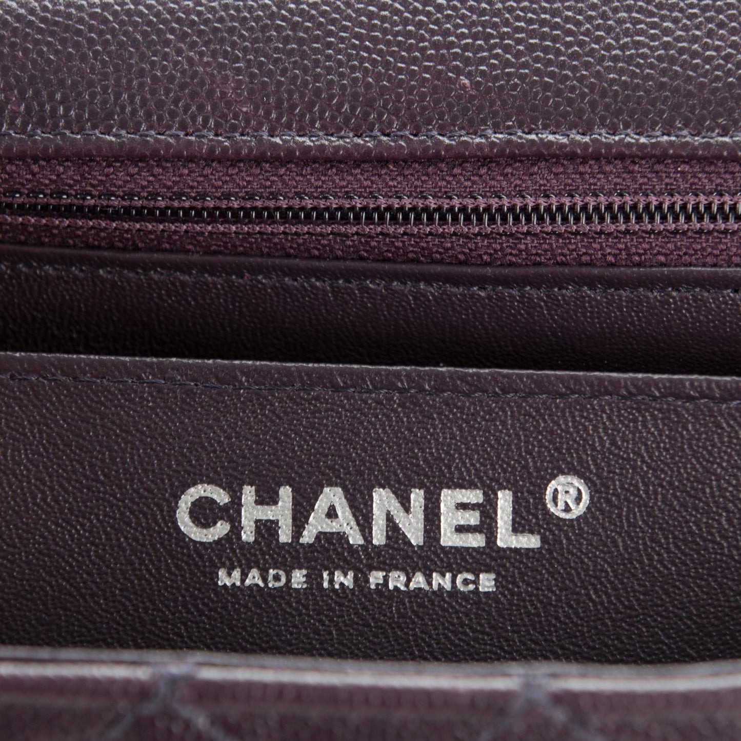 Washed Caviar Quilted Mini Rectangular Flap Dark Purple