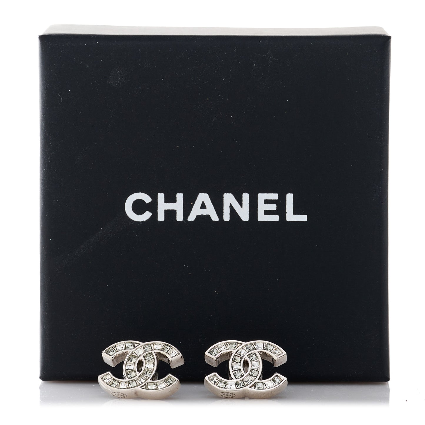 Baguette Crystal CC Earrings Silver Grey