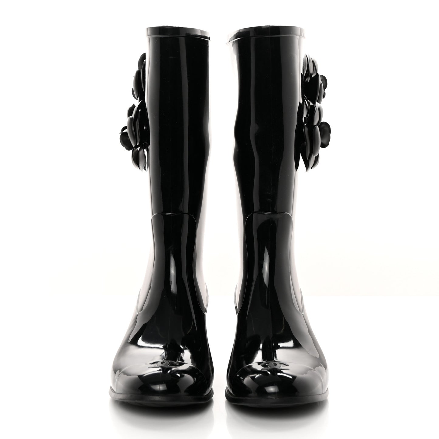 Rubber Camellia Rain Boots 38 Black