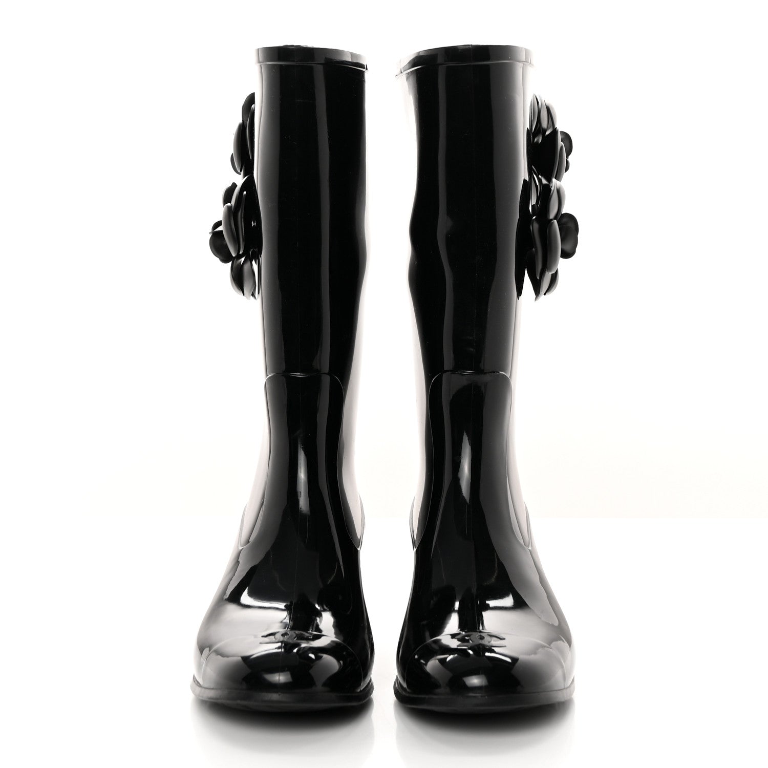 Chanel Rubber Camellia Rain Boots 38 Black 2 of 14