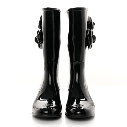 Chanel Rubber Camellia Rain Boots 38 Black 2 of 14