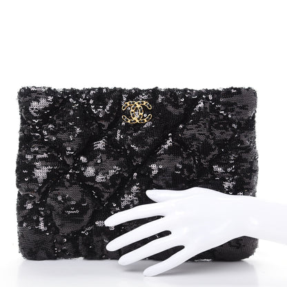 Chanel Sequins Quilted Large Chanel 19 Pouch Black 2 of 8