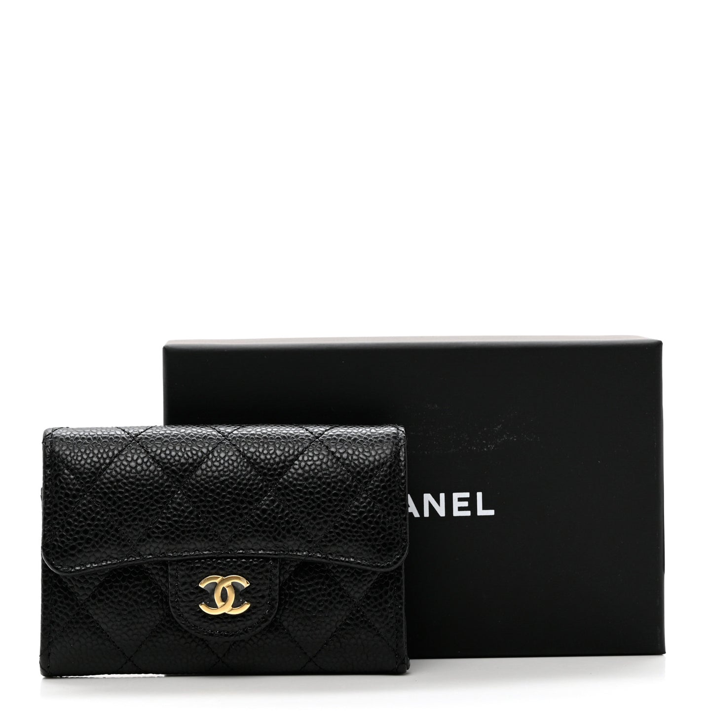 Caviar Quilted Flap Card Holder Wallet Black