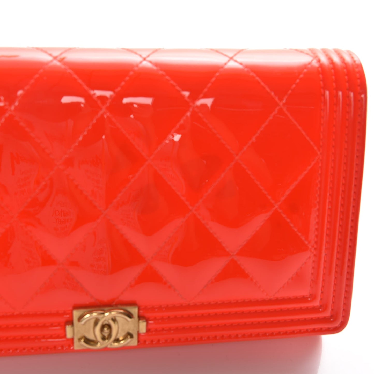 Patent Calfskin Quilted Boy Wallet on Removable Chain Orange