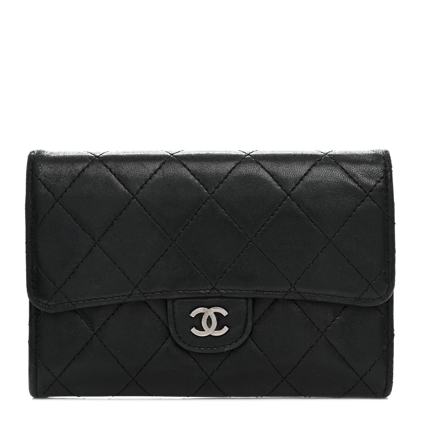Lambskin Quilted Medium Flap Wallet Black