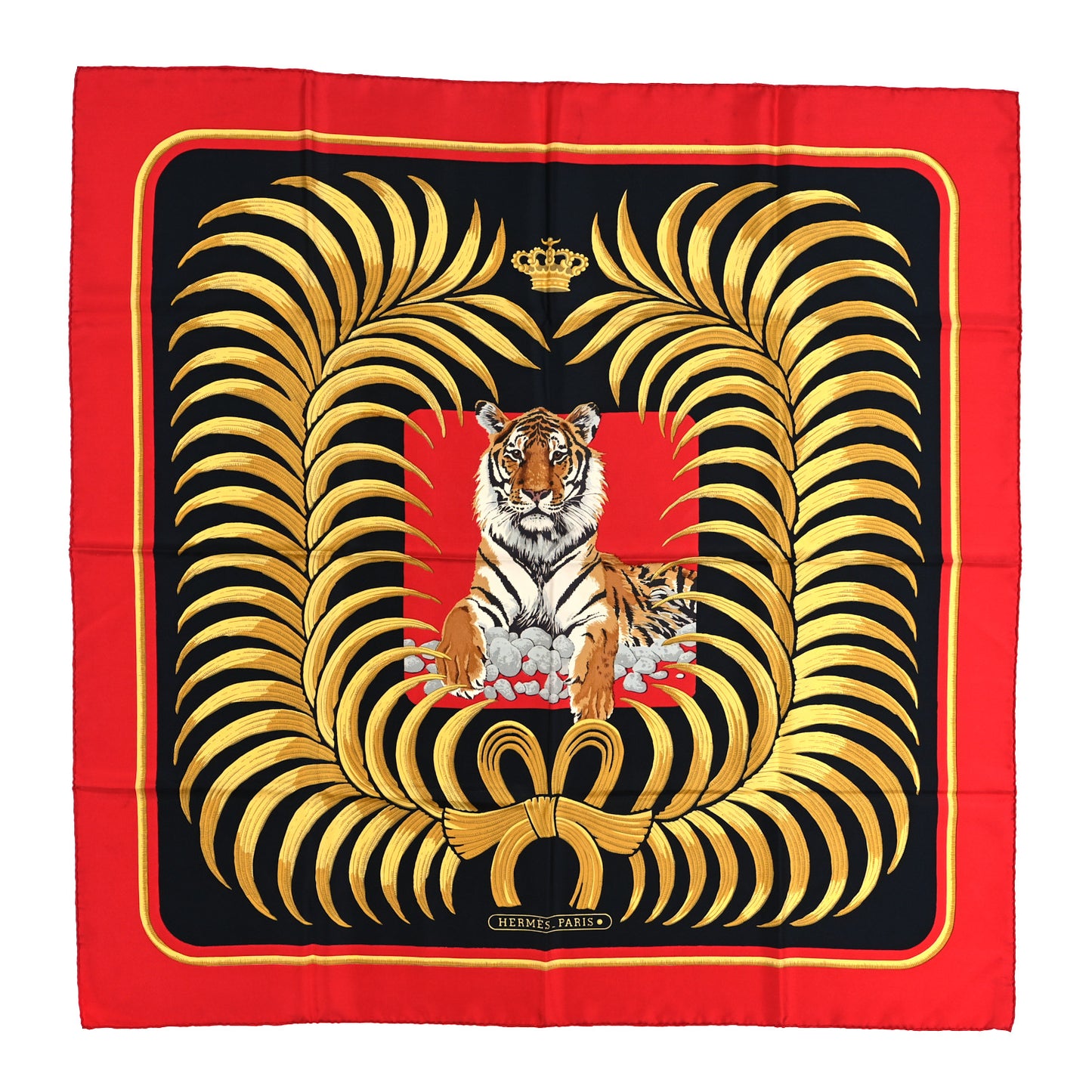 Silk Tigre Royal Pocket Square Rouge Black Or