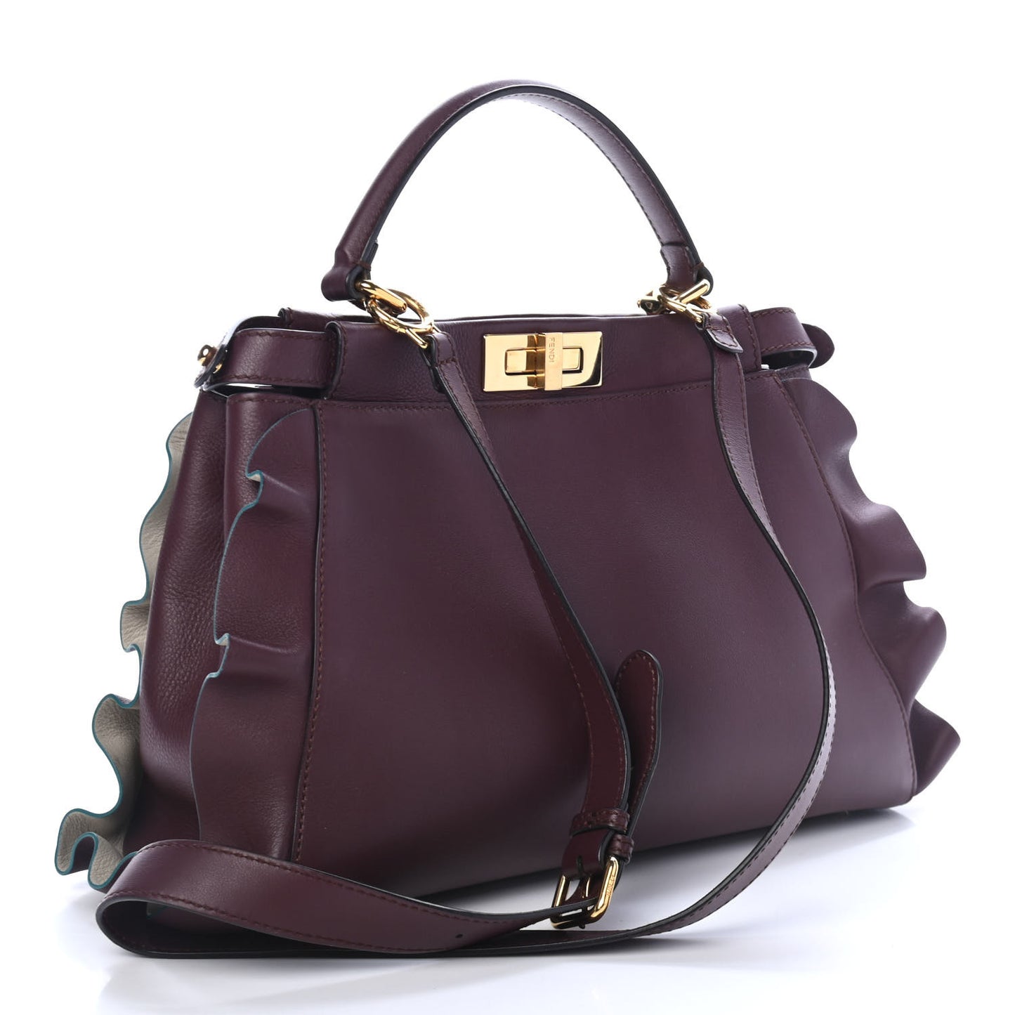 Vitello Seta Waves Bi-Color Medium Peekaboo Iconic Satchel Bordeaux Latte