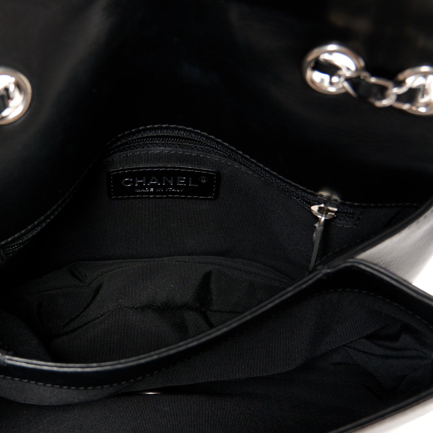 Calfskin Studded Chevron Quilted Flap Black