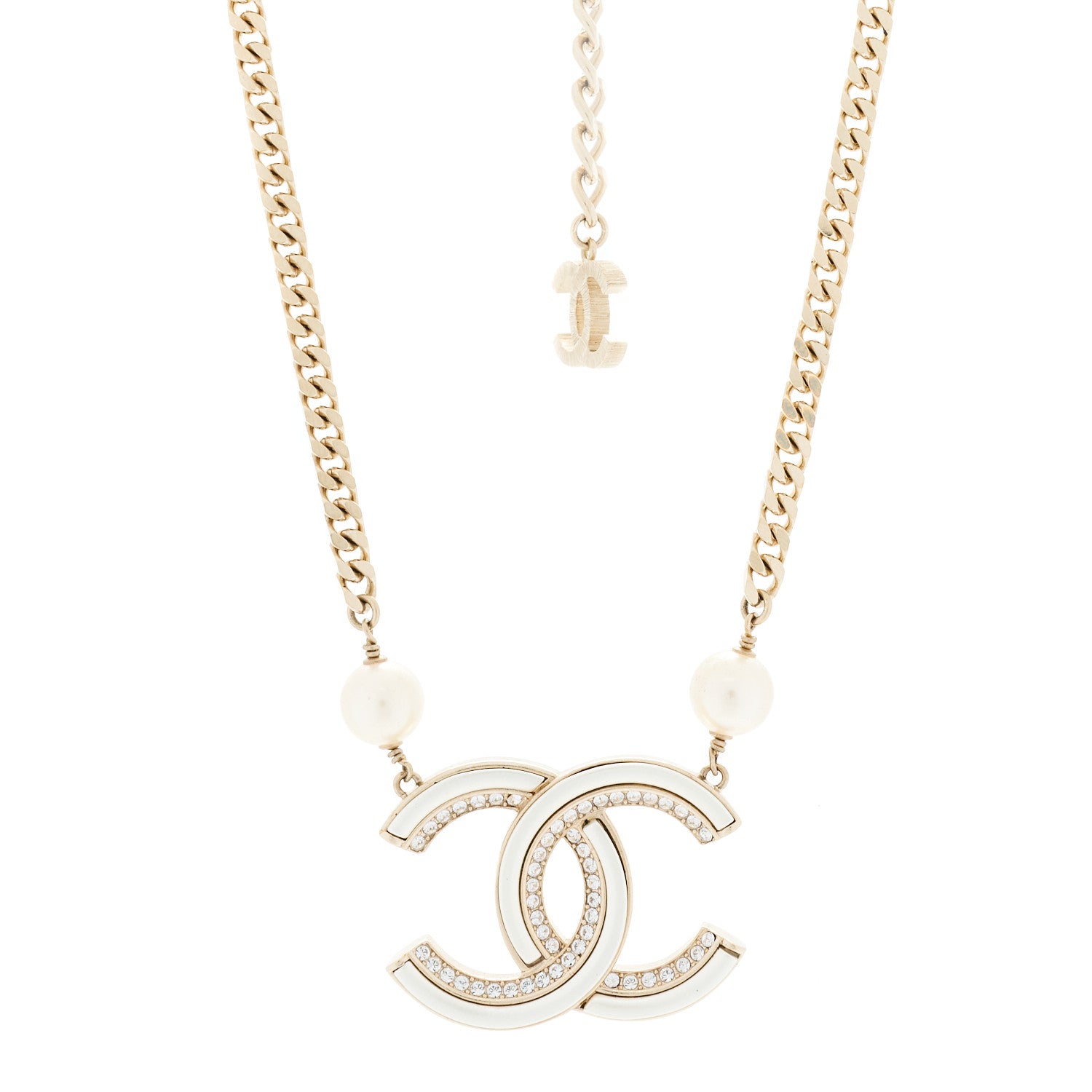 Chanel Crystal Pearl CC Necklace Gold 1 of 5
