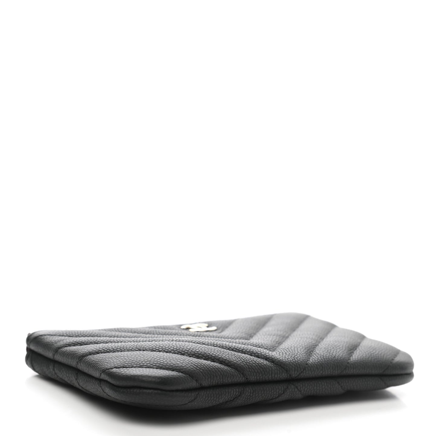 Caviar Chevron Quilted Small Cosmetic Case Black