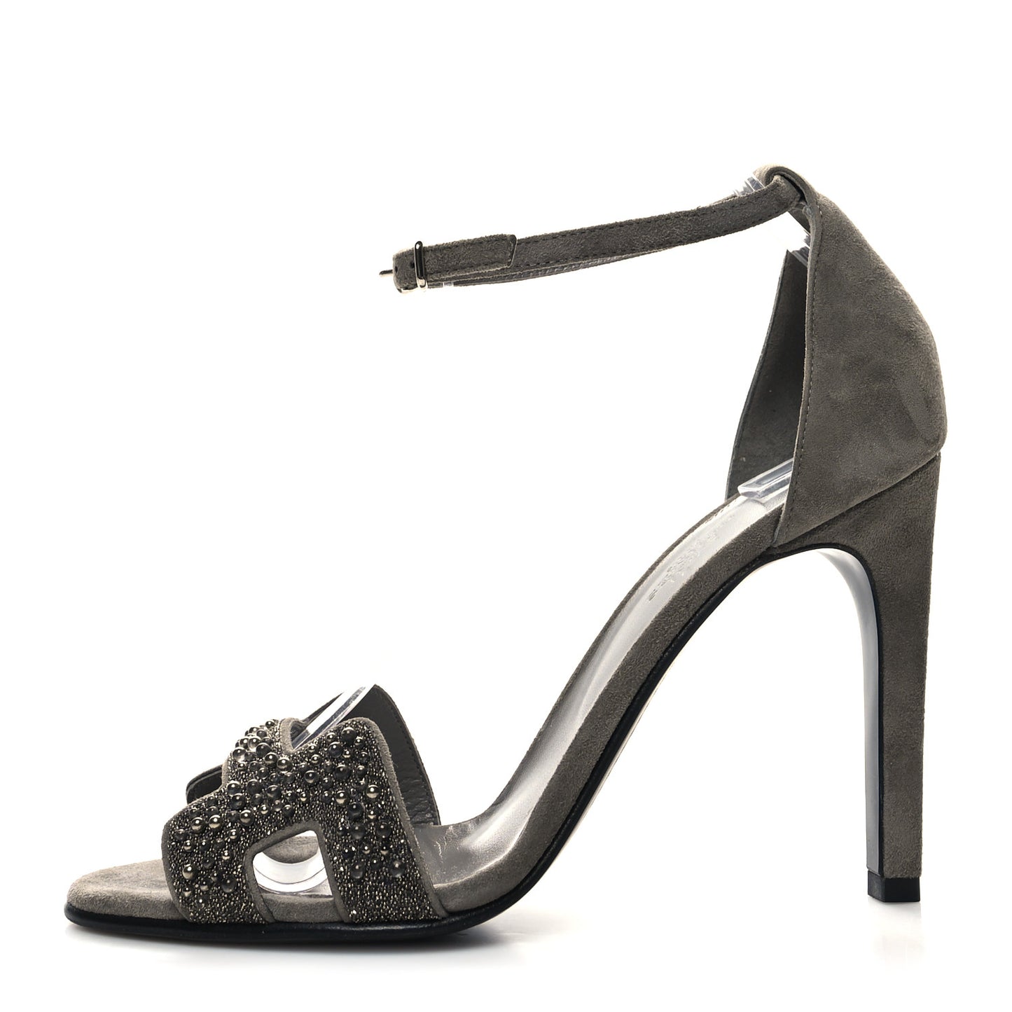 Suede Goatskin Crystal Premiere 105 Sandals 38 Grey