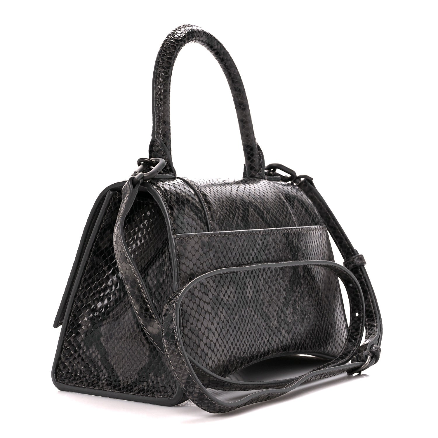 Balenciaga Shiny Calfskin Python Effect Small Hourglass Top Handle Bag Dark Grey Black 3 of 13