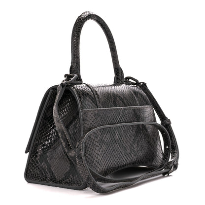 Balenciaga Shiny Calfskin Python Effect Small Hourglass Top Handle Bag Dark Grey Black 3 of 13