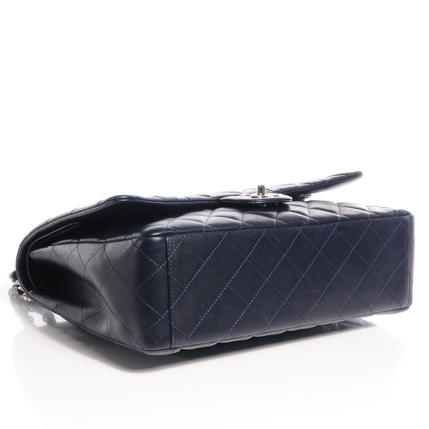 Lambskin Quilted Maxi Double Flap Navy