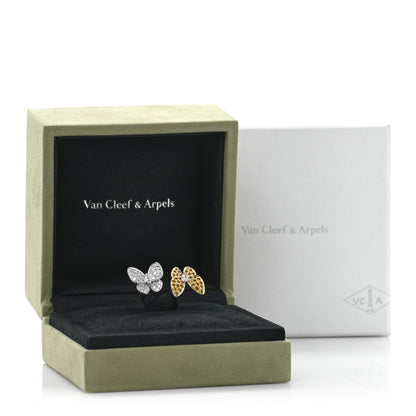 Van Cleef & Arpels 18K White Yellow Gold Diamond Yellow Sapphire Two Butterfly Between The Finger Ring  53 6.25 5 of 5