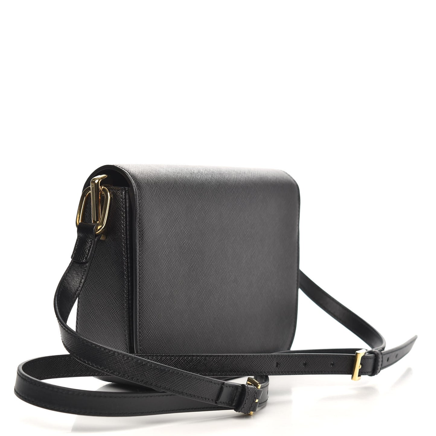 Saffiano Lux Embleme Flap Shoulder Bag Black