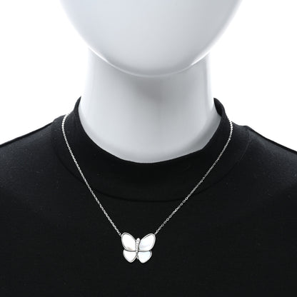 Van Cleef & Arpels 18K White Gold Mother of Pearl Diamond Butterfly Pendant Necklace 2 of 4