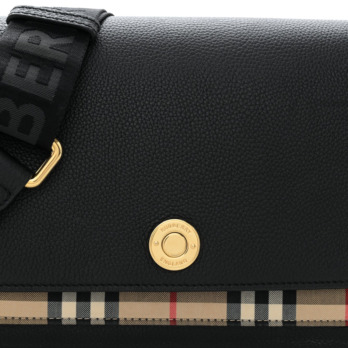 Coated Canvas Calfskin Vintage Check Medium Note Crossbody Bag Black