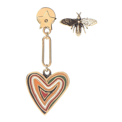 Christian Dior Metal Bee Heart Dangle Chain Earrings Gold Multicolor 1 of 6