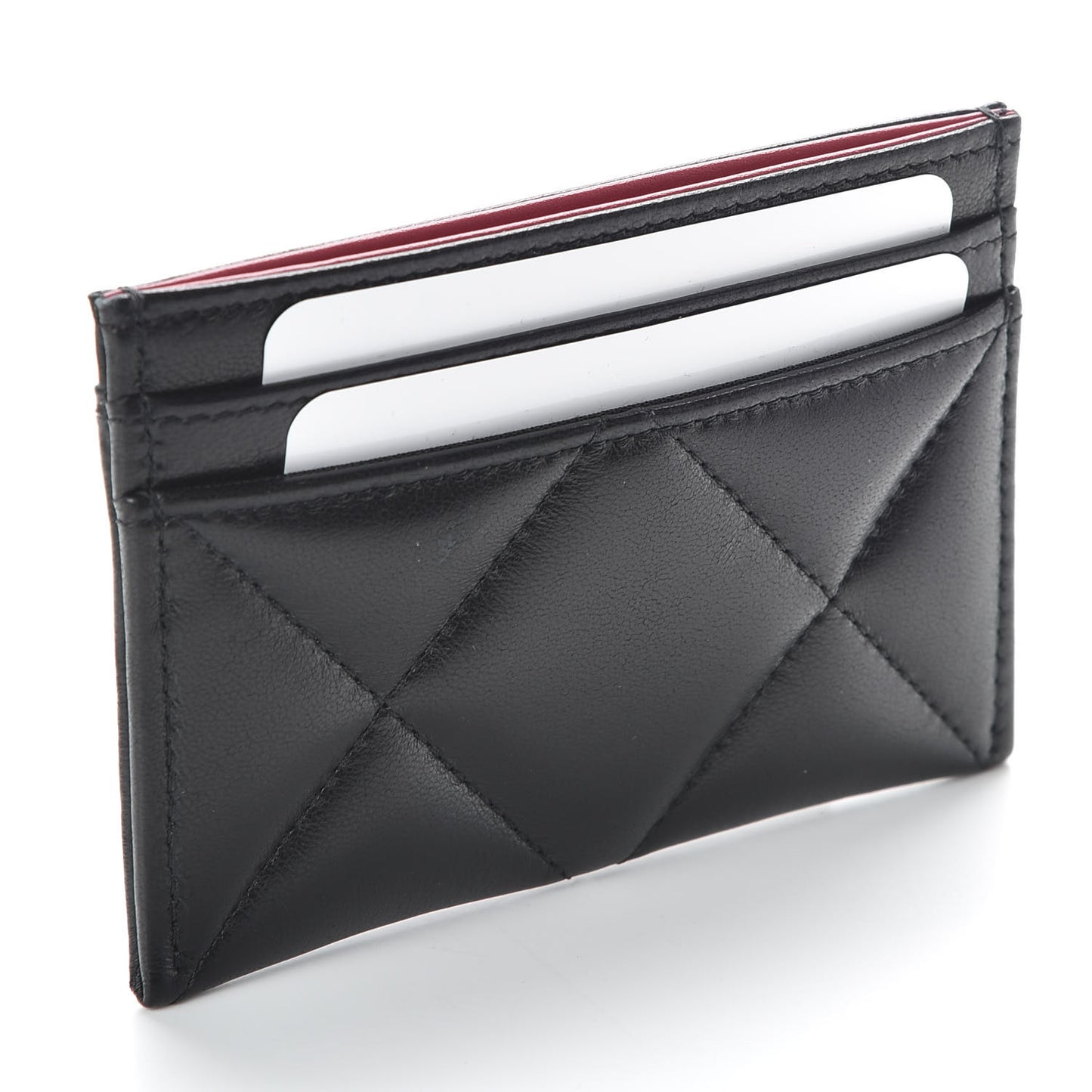 Shiny Goatskin Quilted 19 Card Holder Black