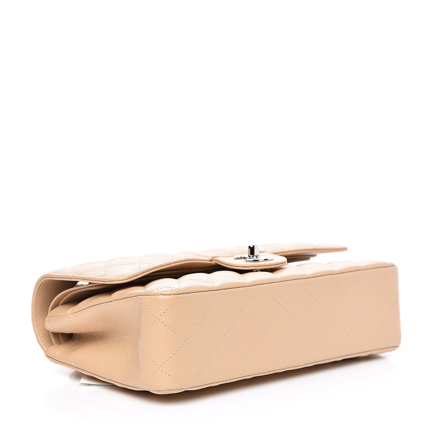 Caviar Quilted Medium Double Flap Beige