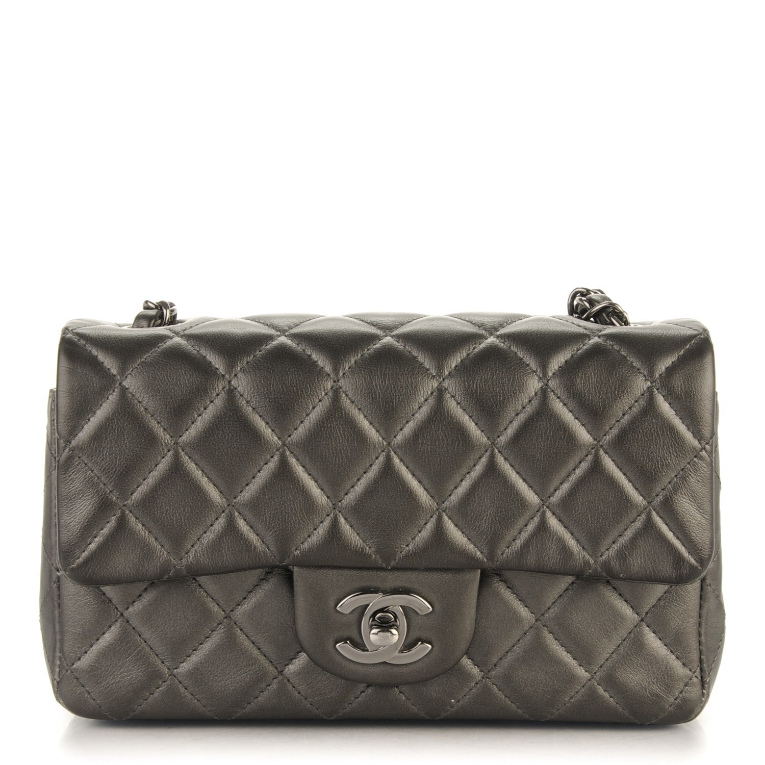 Chanel Metallic Calfskin Quilted Mini Rectangular Flap Charcoal Grey 1 of 7